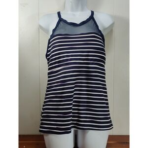 BEACH HOUSE  Navy White Pinky Peach Swimsuit‎ Bathing Suit Tankini Top Sz 14